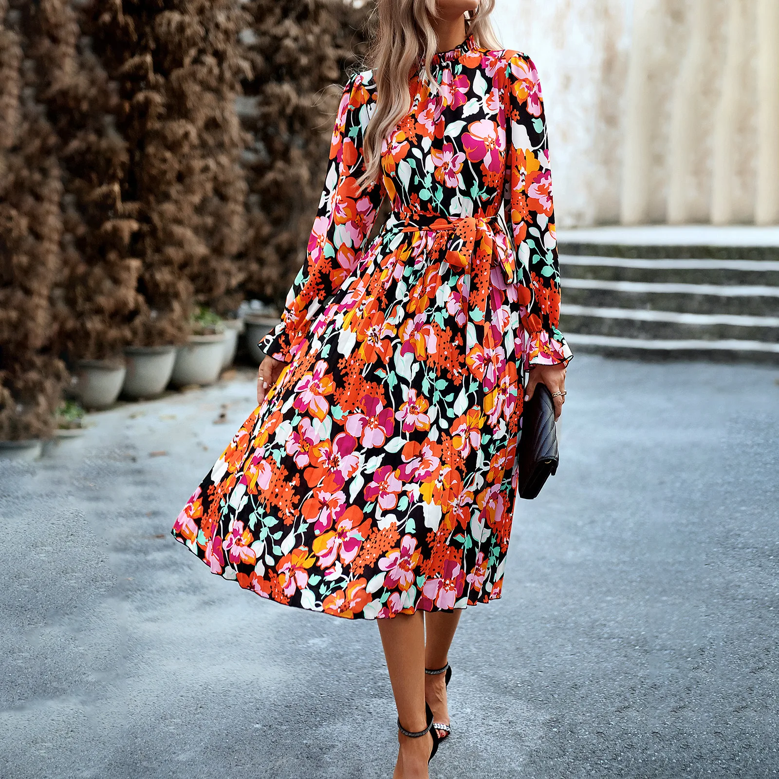 Autumn Floral Women Dress Long Sleeve Office Lady Dress Elegant Outfit Fashion Streetwear Casual 3D Printed Robe Female Clothing