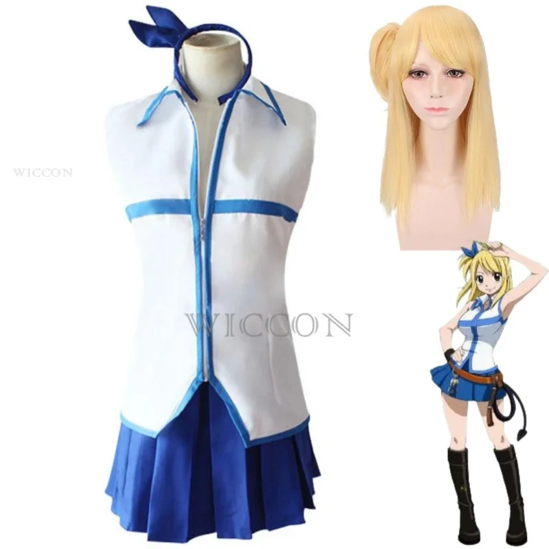 Anime Fairy Tail Lucy Heartfilia Cosplay Costume Magic Shooter Wig Low Back Skirt Woman Sexy Kawaii Halloween Carnival Suit