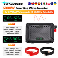 DATOUBOSS 6000W Dual Voltage Inverter 12V24V to 220V-240V Pure Sine Wave 50 60HZ Adjustable 90% Efficiency for RV Camping Home