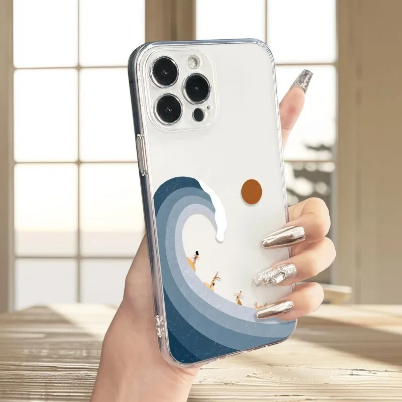 Sommer-Surf-Handyhülle für iPhone 17 16 15 11 12 14 13 Pro Max Mini XS XR 7 Plus 16E Air Stoßfeste Transparente Schutzhülle Fundas – Detail 4