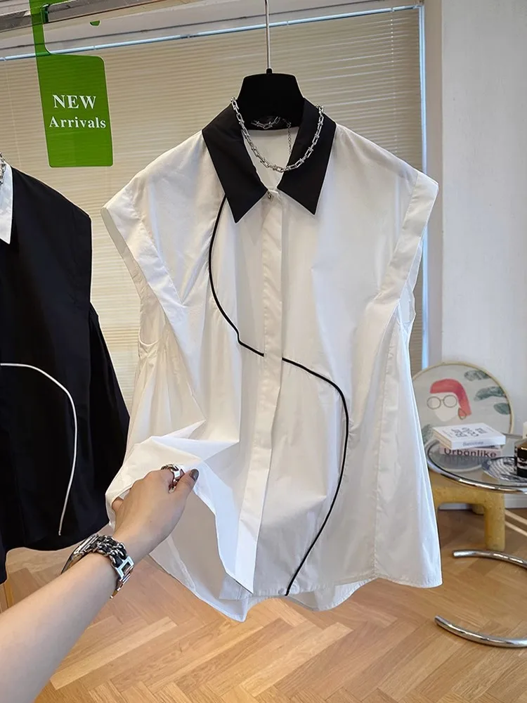 Solid Color Sleeveless Stylish Shirt Women 2023 Summer Short Sleeve Korean Fashion Chic Ladies Vest Top