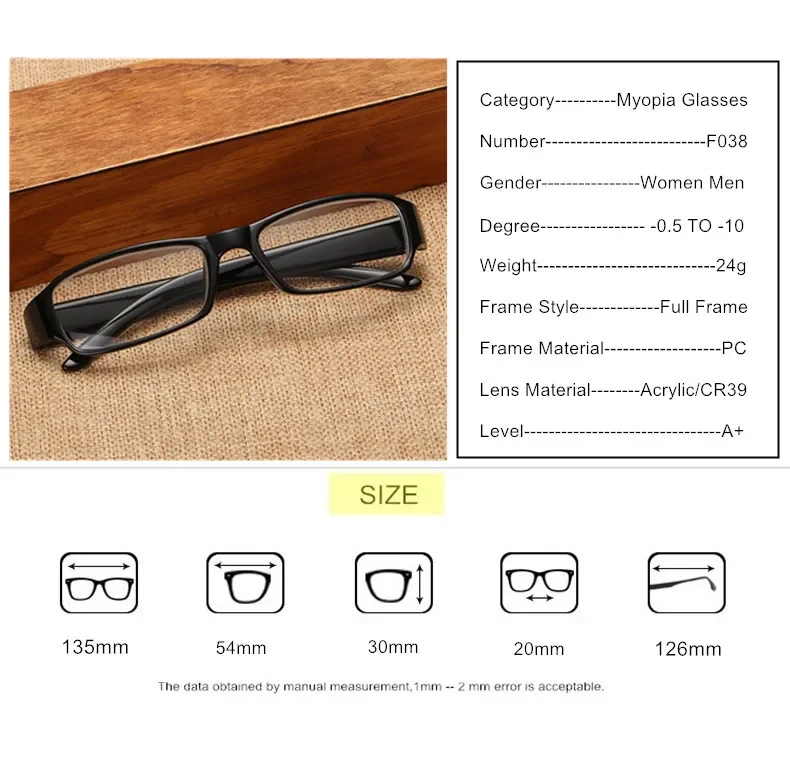 SWOKENCE Myopie Brille Dioptrien-0,5 zu-10 Männer Frauen Rezept Brillen Für Kurzsichtig Astigmatismus Anpassbare F038 – Detail 11