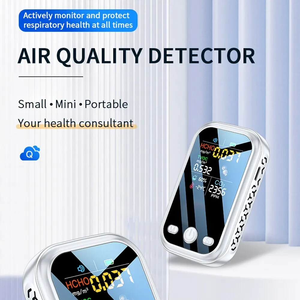 5-in-1 CO2 Meter, Digital Temp/Humidity TVOC HCHO PM2.5 Detector, Air Quality Tester with 1.9