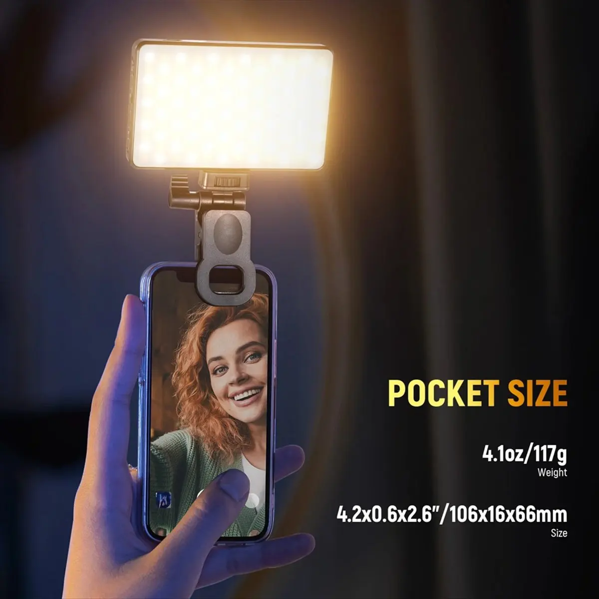 Top LED Selfie Phone Light, Rechargeable 2500-9000K Clip on Fill Light,Color Films/Diffuser/3000mAh for IPhone Camera