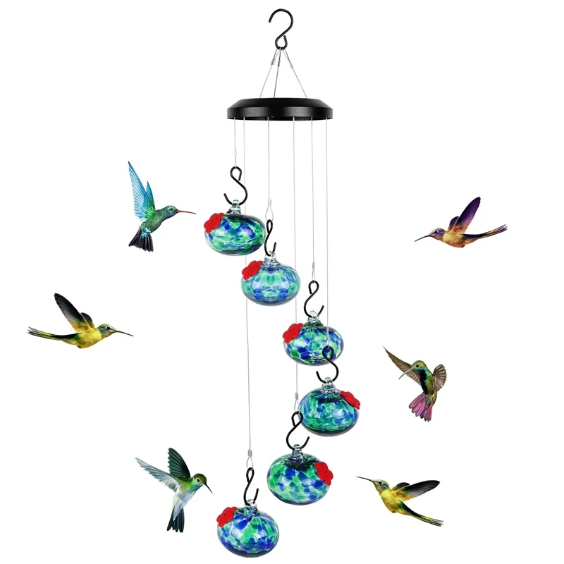 

Charming Wind Chimes Hummingbird Feeders Hanging Hummingbird Feeder With 6 Feeder Balls Outdoor Garden Bird Feeder