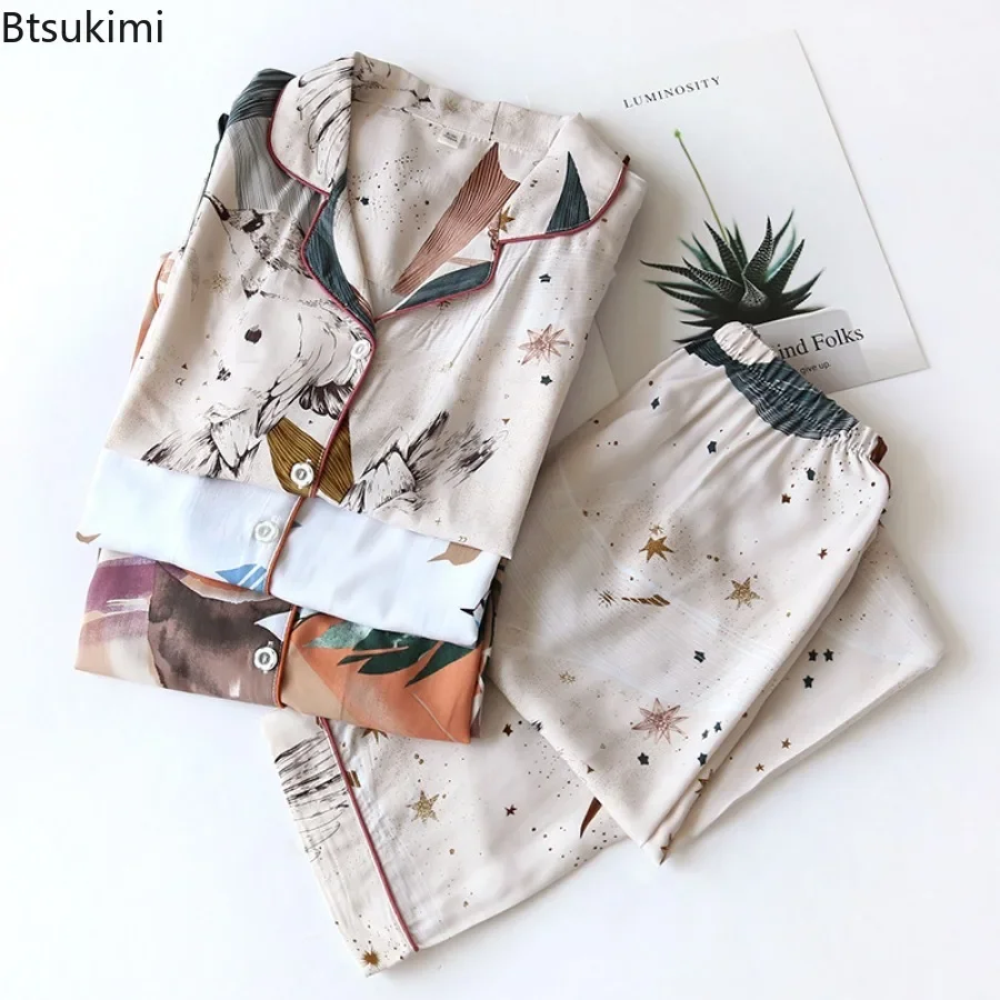 2024 Soft Cotton Pajamas Sets Women Printed Home Clothes Suit Sets Spring Summer Autumn Long Sleeve Sleepwear Female Homewear