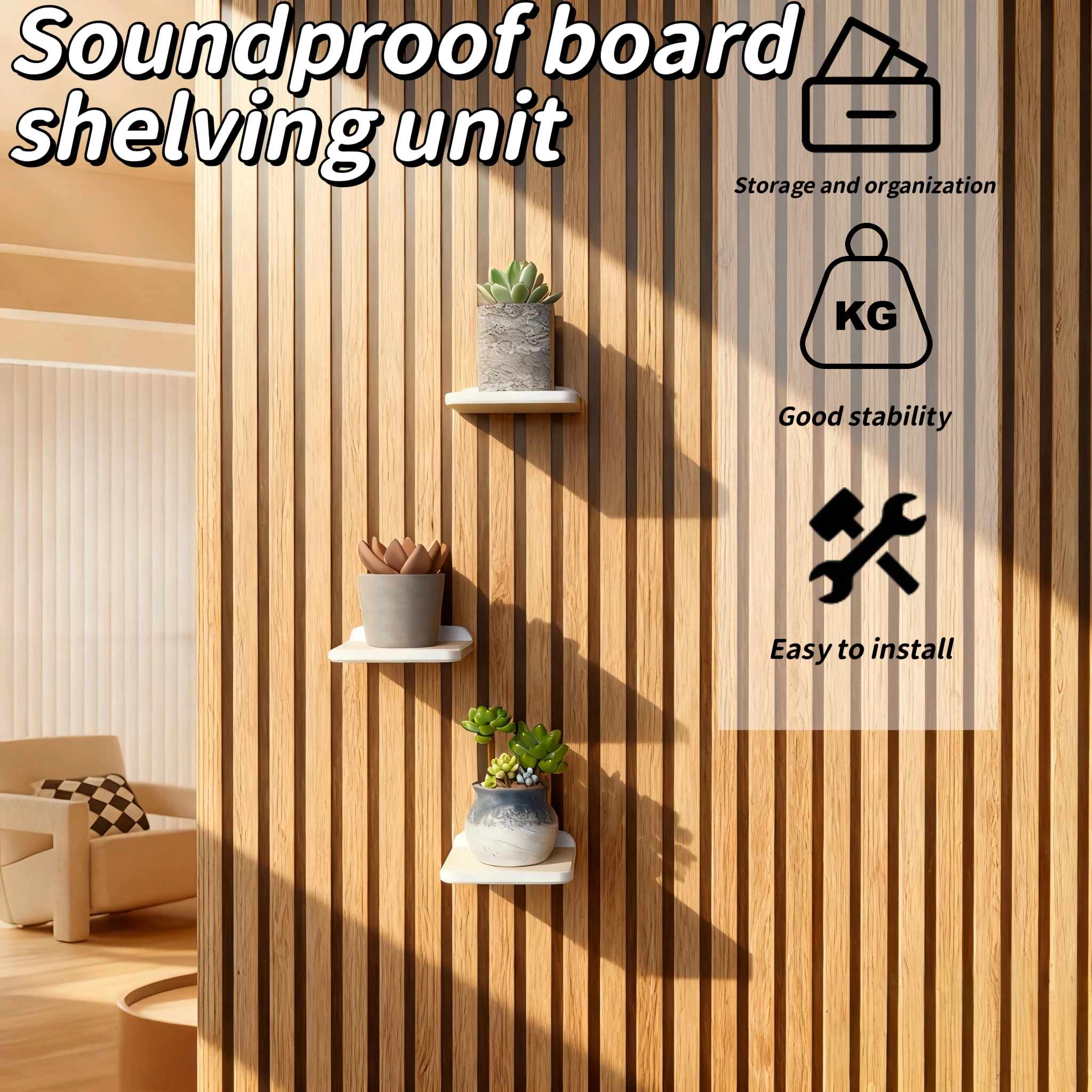 Heavy-duty minimalist acoustic panel bracket tray, no-drill installation organizer for soundproof panels, multifunctional storag