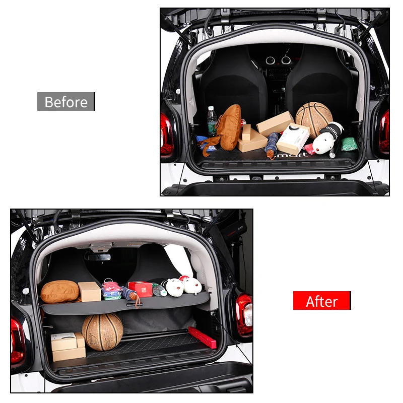 For Smart 451 453 Fortwo Forfour Car Trunk Curtain Cargo Cover Retractable Rear Luggage Rack Partition Storage Shelf Accessories