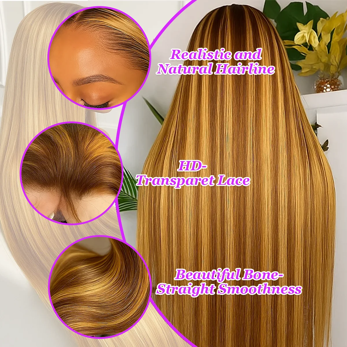 P4/27 تسليط الضوء على 36 بوصة 220% الكثافة مستقيم 13x6 HD شفافة الدانتيل الباروكة الأمامية ريال البرازيلي خصلات الشعر المستعار الإنسان للنساء