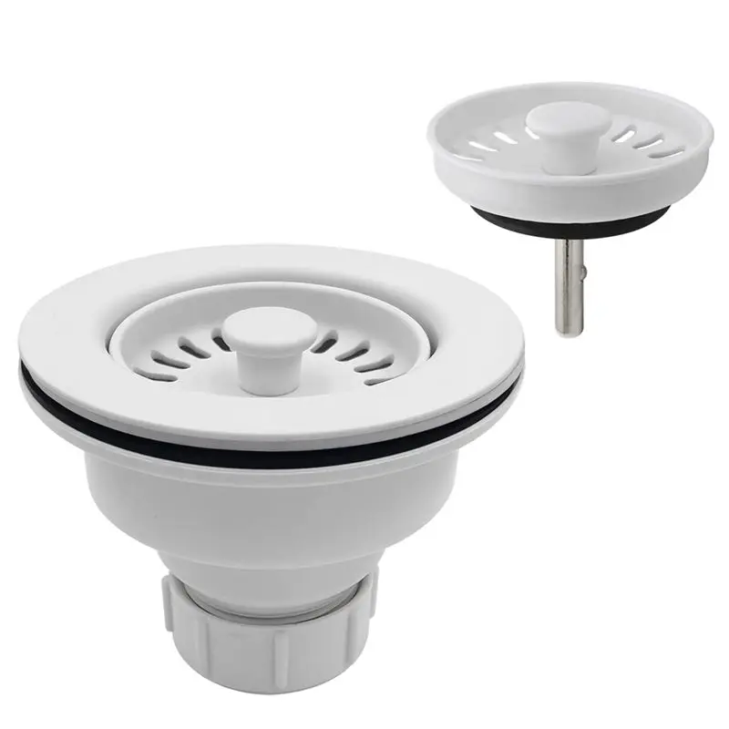 

B50C Polymer White 3-1/2 Inch Sink Drain Kit With Basket Strainer And Stopper For Granite Or Fireclay Kitchen Faucet Sinks