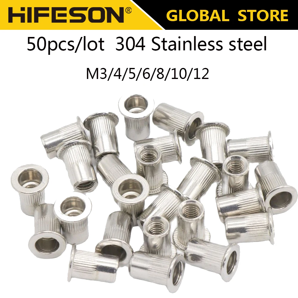 50pcs M3 M4 M5 M6 M8 M10 304 Stainless Steel Carbon Steel Aluminum Flat Countersunk Head Rivet Nut Insert Rivnut Nutsert