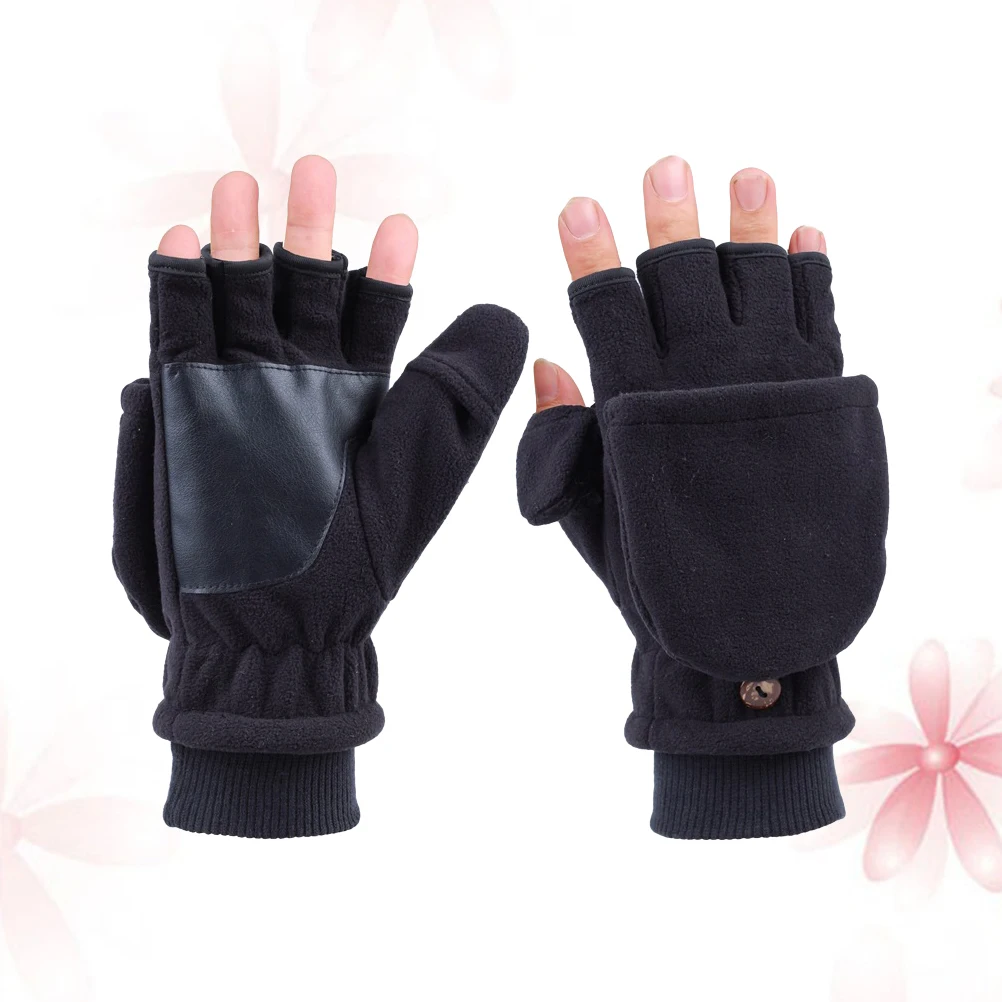 

Fleece Lined Half Finger Gloves Warm Black Color Thicken Riding Touch Screen Moisture Absorption Student