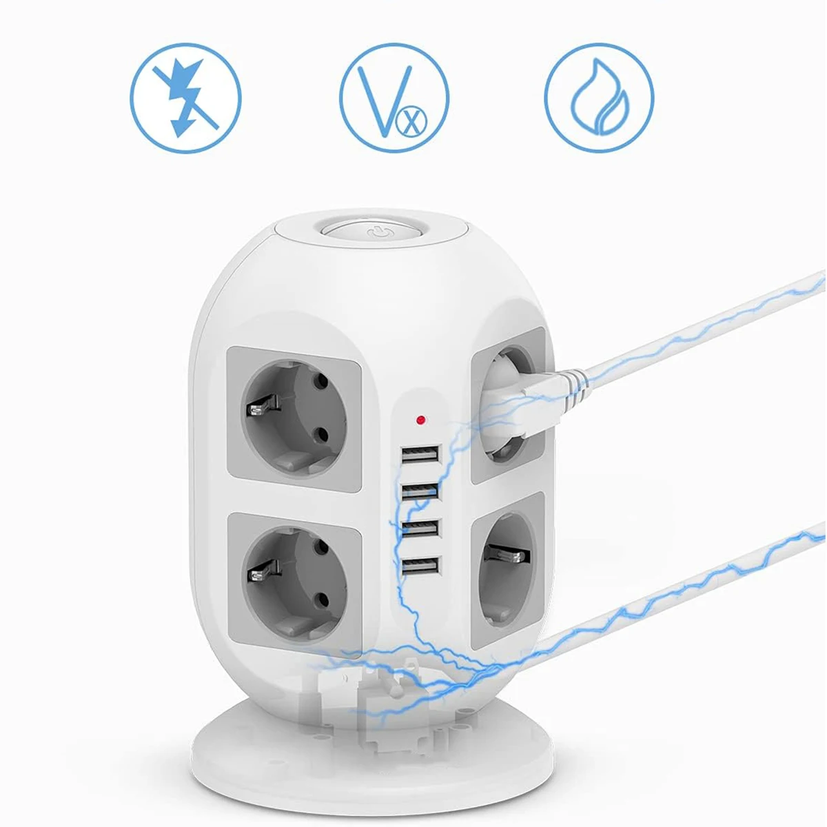Tower Power Strip Multi Electrical Socket Adapter 8AC+4USB Port Fast Charge,6.5Ft Extension Cable Network Filter,For Home Office
