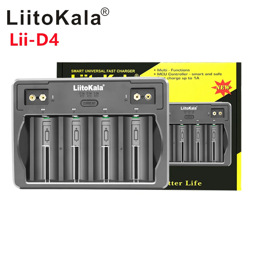 LiitoKala Lii-D4 21700 Battery Charger For 18650 18350 26650 16340 RCR123 14500 3.7v 1.2V Ni-MH/Cd,AA AAA SC D C battery charger