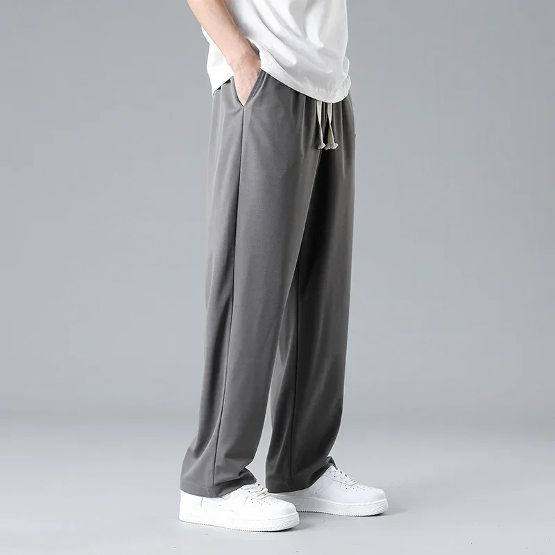 The 2023 new summer men\'s casual straight-line breathable ice silk casual pants thin Korean style fashion sporty oversize