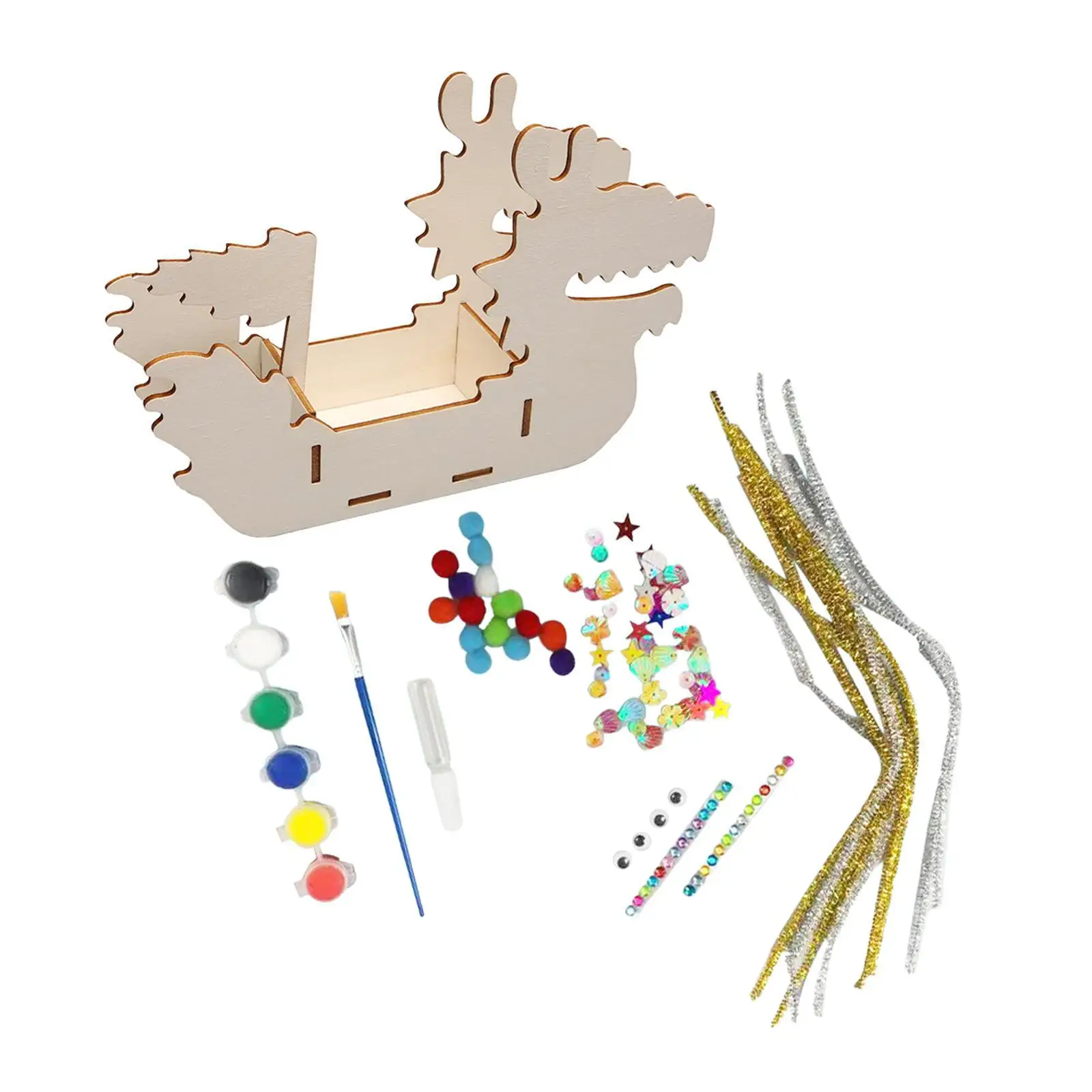 Wooden Dragon Boat Craft Kit Decoration Art Crafts Unfinished 3D Puzzle for Home Events Wedding Mid Autumn Festival Kindergarten