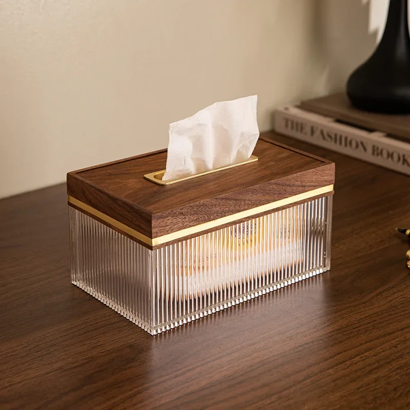 Tissue box drawer box home living room creative spring paper drawer light luxury walnut napkin box wholesale home