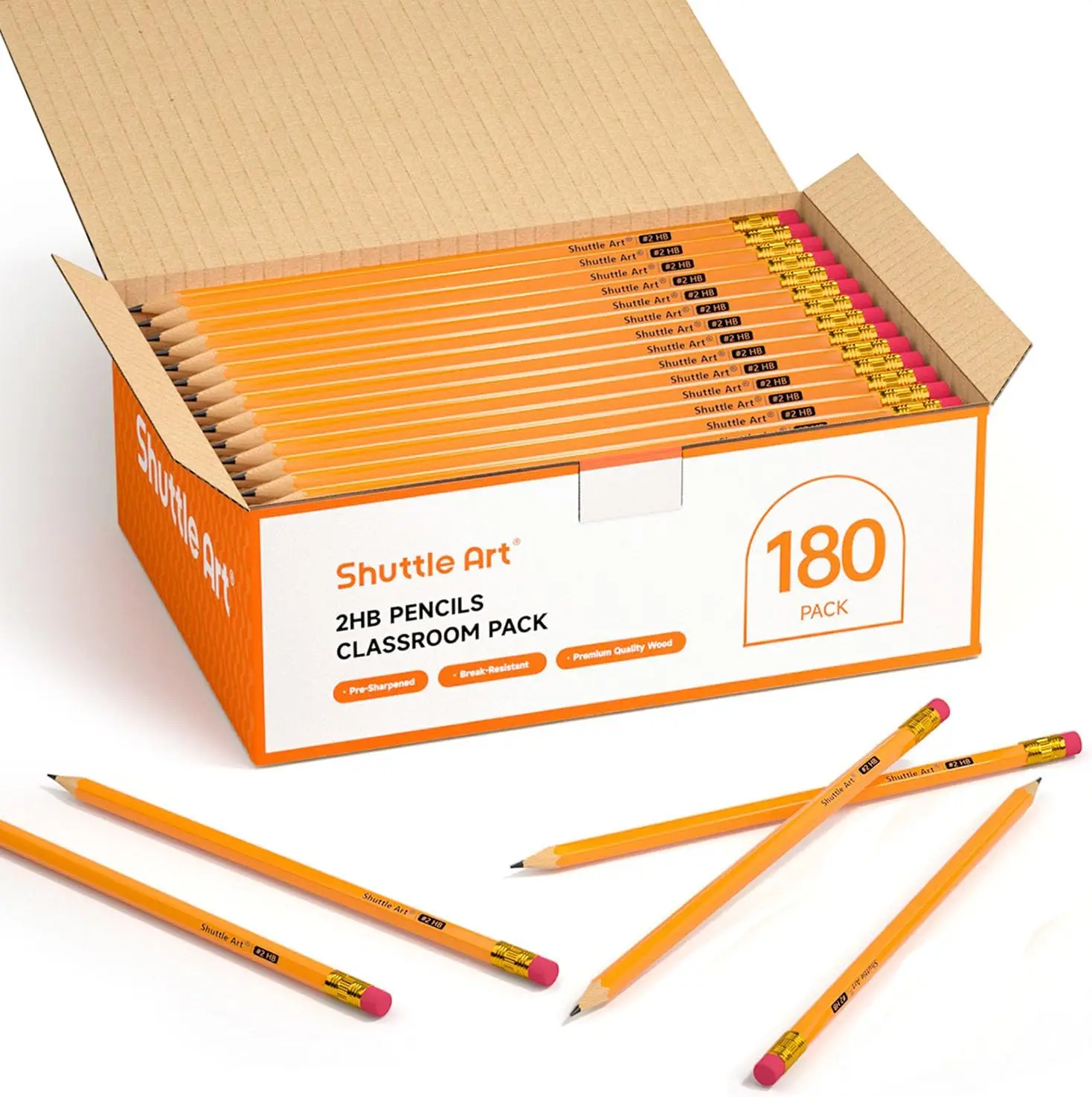 

180 HB Pencils, Pre-Sharpened with Erasers, Bulk for School & Office