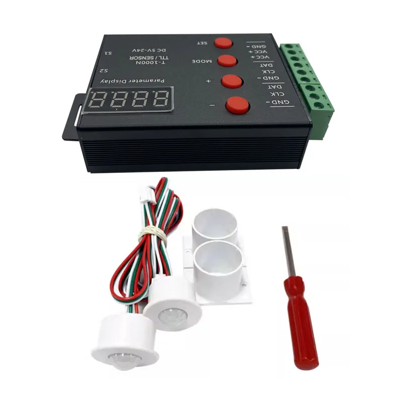 T-1000N RGB Motion Sensor Stair Light Controller Kit, PIR Human Body Induction Colorful LED Step Lighting, Auto On/Off, DC 5-24V