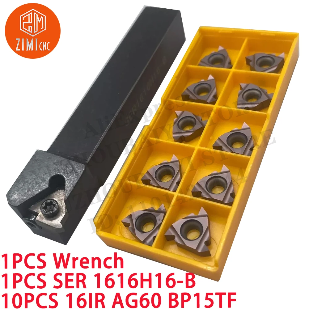 1PCS SER1616H16-B CNC Lathe Indexable Threading Turning Tool +10PCS 16IR AG60 BP15TF Carbide Inserts CNC mechanical cutting tool