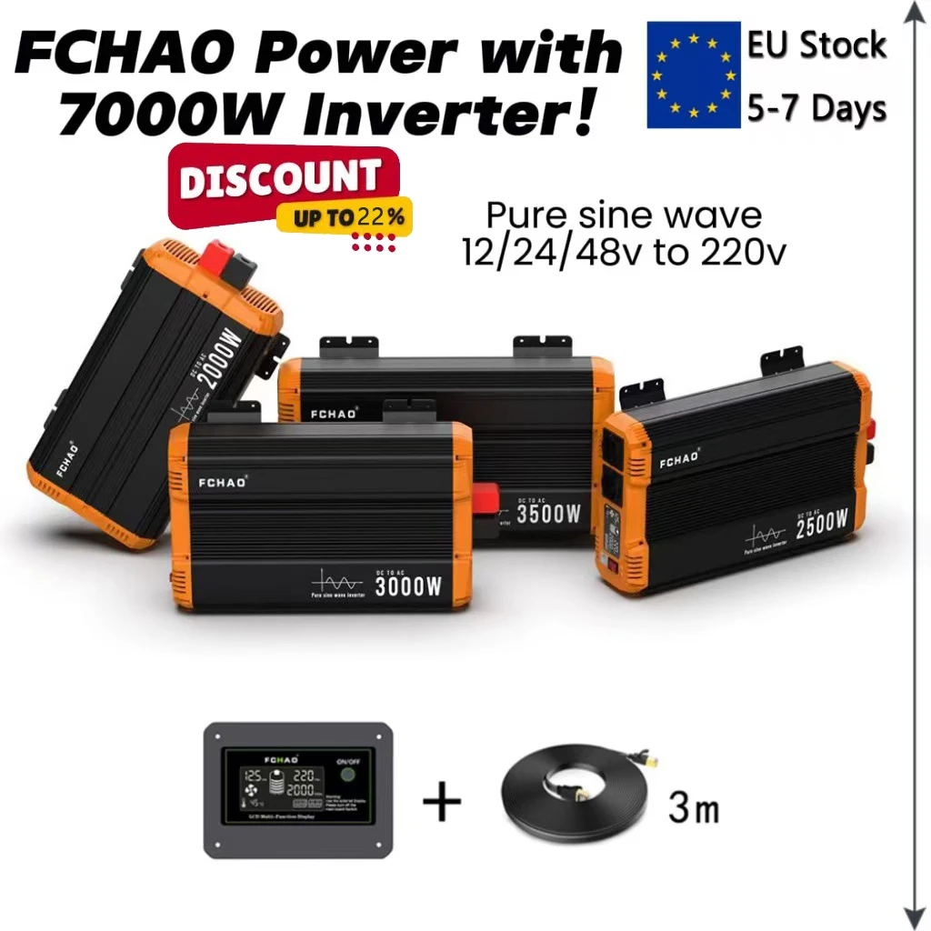 

Fchao 12V/24V to 220V 7000W Peak 3500W Continuous Pure Sine Wave Inverter with Remote Controller for Home and RV Use