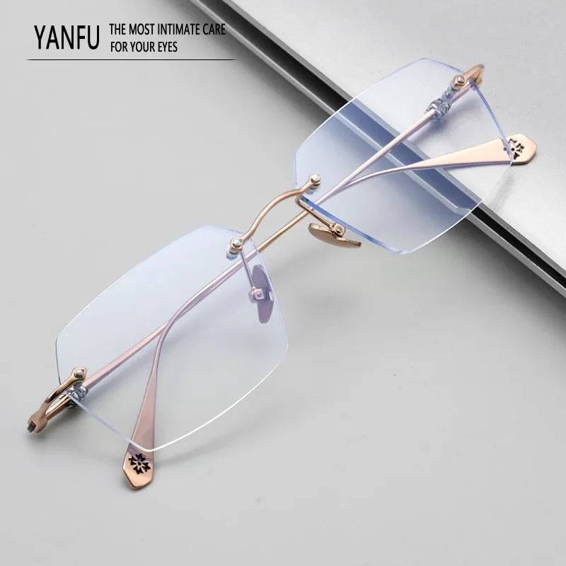 

New Rimless Top Quality Frameless Pure Titanium Women Acetate Glasses Frame Man Fashion Men Optical Myopia Anti Blue Light 141mm