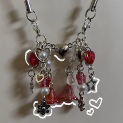 Red Flower Matching Phone Charms Cute