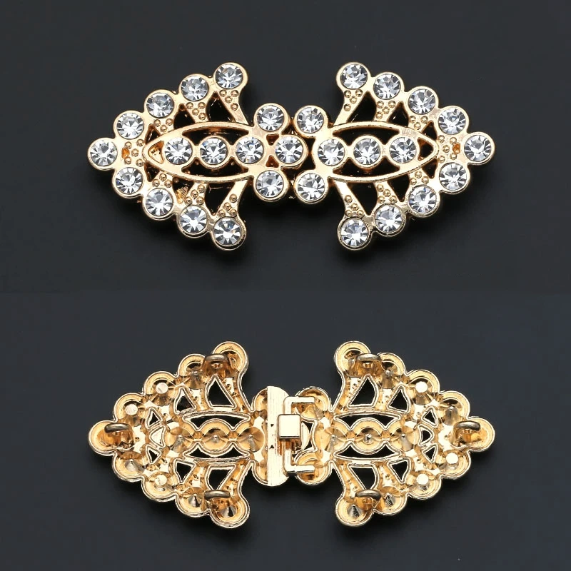 1 Pair Connectors Clasps Rhinestone Buckle Metal Button Waist Extender Hooks Eyes Clasps Fastener for Clothes