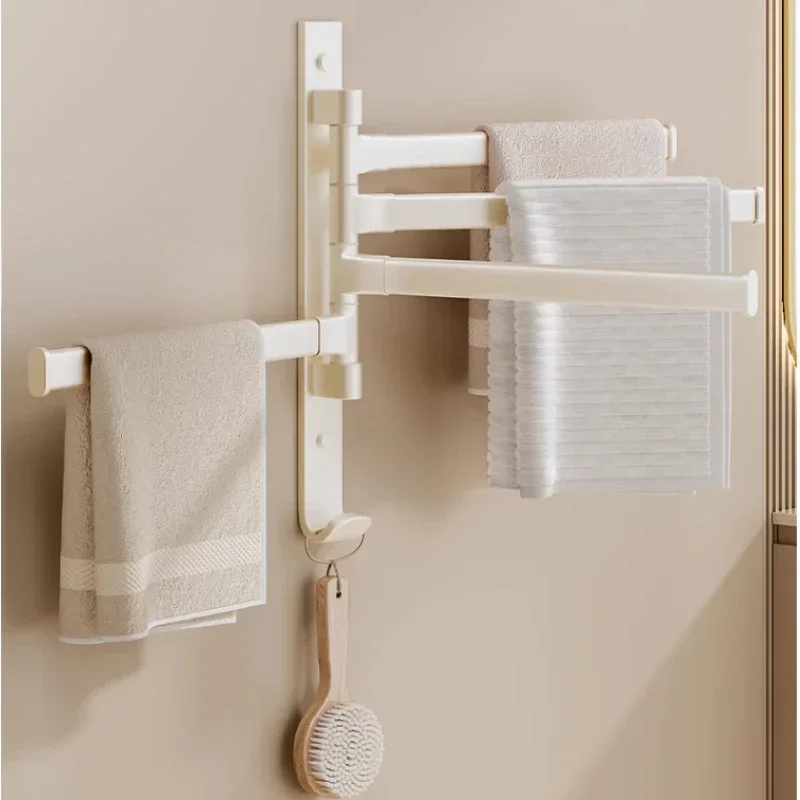 Space-Saving No-Drill Towel Rack Durable Space Aluminum Multi-Rod Rotating Bathroom Shelf Easy to Install and Stable Hot Sale