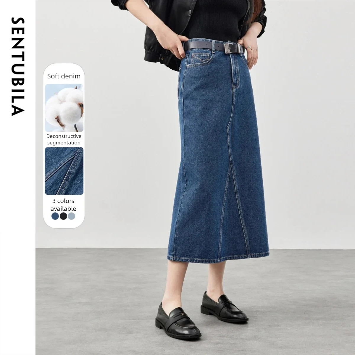 

SENTUBILA Skirt Women' 2025 Autumn A-Line High Waist Casual Jean Skirts Lady Side Slit Trendy Bottom Clothes W51Q58715