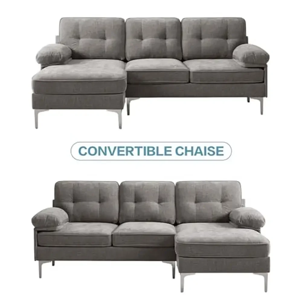 L-Shape REVERSIBLE โซฟาโซฟาผ้า Chenille โมเดิร์นห้องนั่งเล่นเฟอร์นิเจอร์ Apartment Office 82 นิ้ว