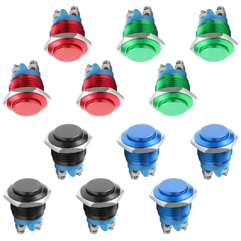 2/5/10Pcs Waterproof IP67 16mm Round Metal Switch Self-reset ON-OFF Momentary Push Button Switch
