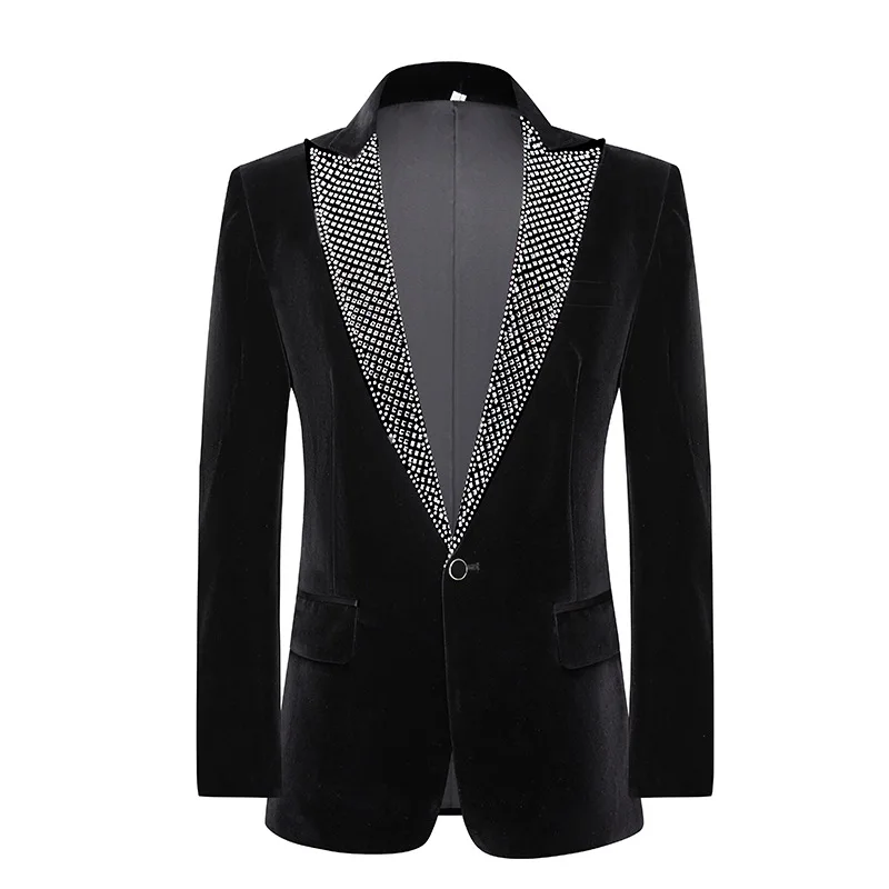 Black stage performance set, men's slim fitting wedding business office 2-piece set, formal party ball evening dress (jacket+pan