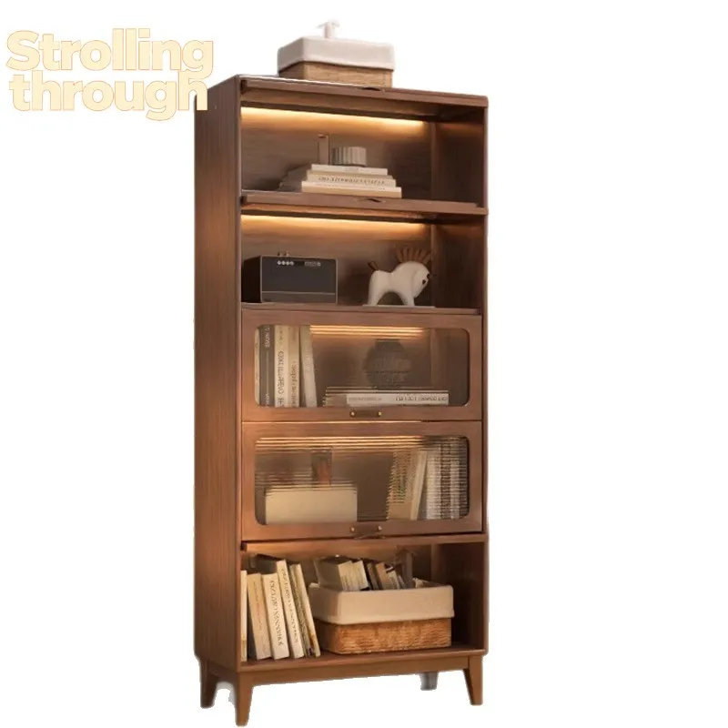 

Dust-proof bookcase Glass door Solid wood bookshelf Shelf with door Floor-to-ceiling home living room Nordic simple vertical