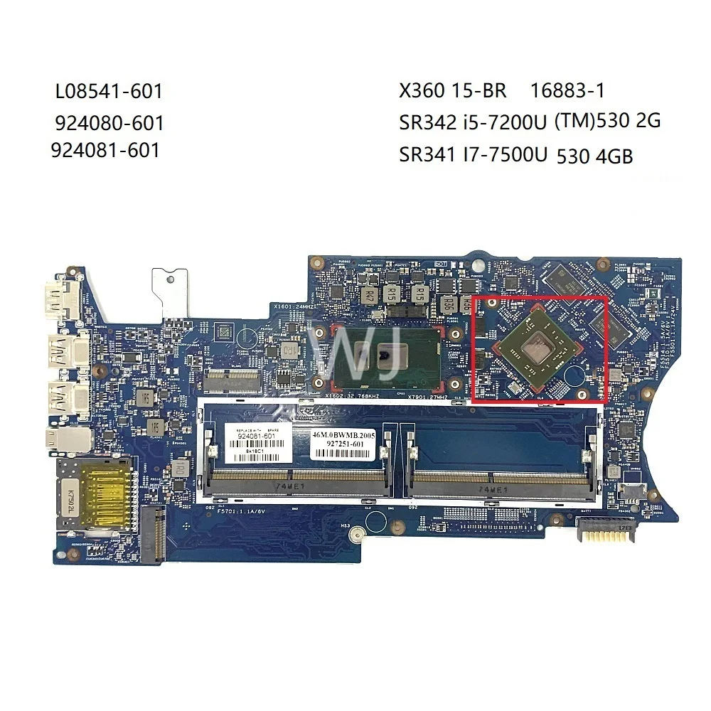 For HP X360 15-BR 16883-1 -2  i5-7200U 530 2G  I7-7500U  530 4G  L08541 924080 924081 Motherboard with    100% Tested