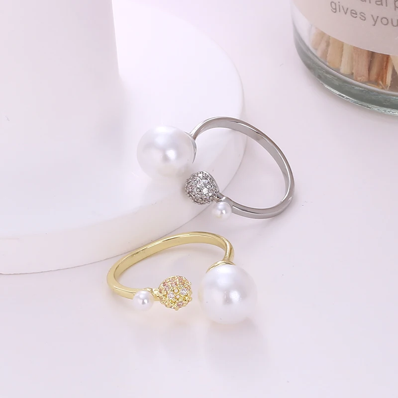 Half-sphere Sweet And Lovely Style Womens New Ring With High Brightness Pearl Micro-Set Zirconia For Daily Wear