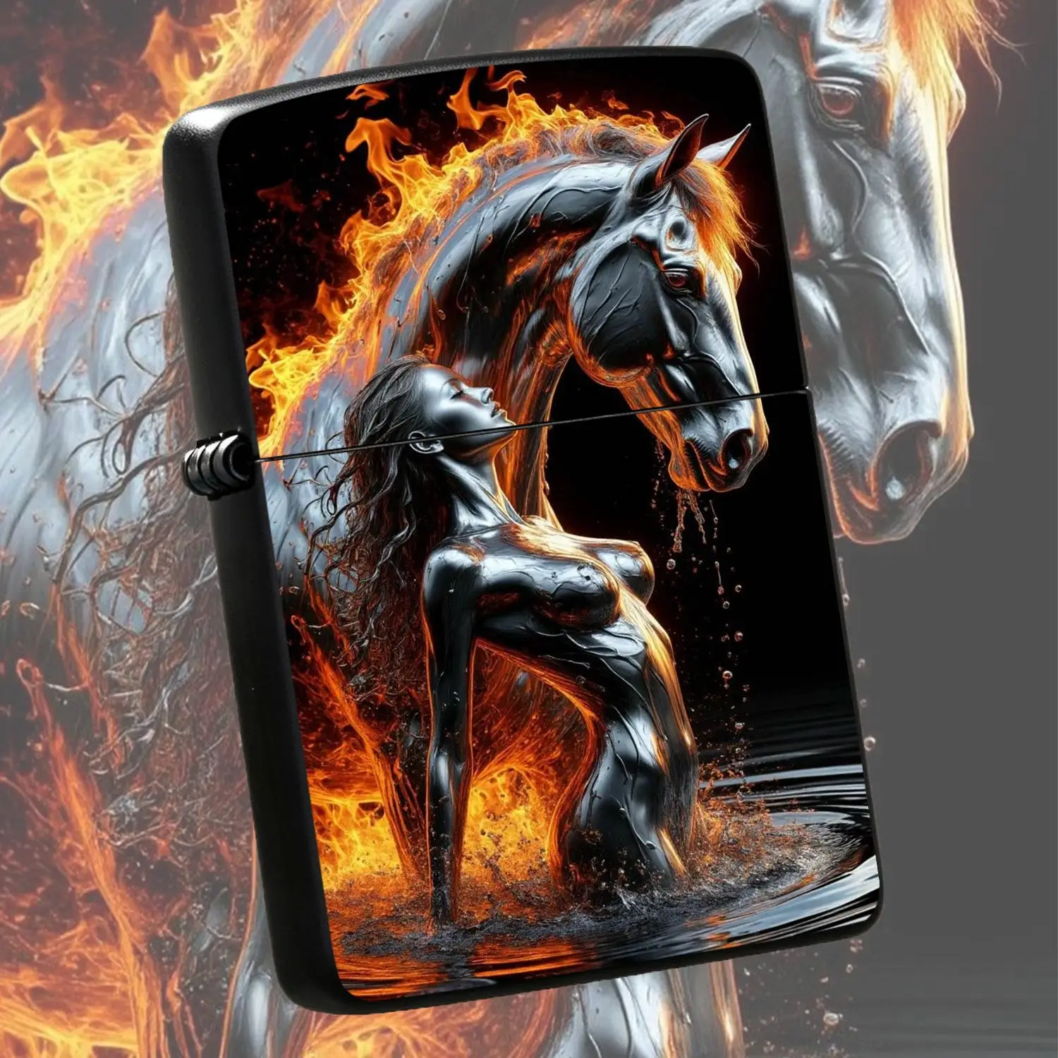 Artistic Flame Horse Human Figure Pattern Lighter, Stylish Portable Creative Daily Companion For Outdoor Travel, Business Trip, Gifting, Home Decor, Multi-Scenario Delicate Practical Ornament With Aesthetic Vibe A Humorous And Interesting L