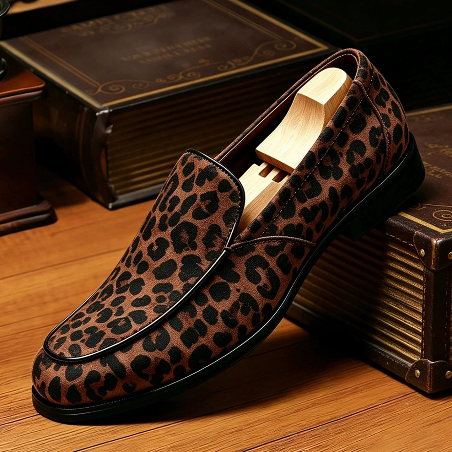 Luxury Mens Leather Shoes Fashion Leopard Loafers Comfy Business Party Slip-on Casual Shoes for Men Moccasins