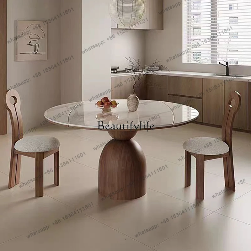 56Retro style solid wood rock slab round table household light luxury square and round dual-purpose