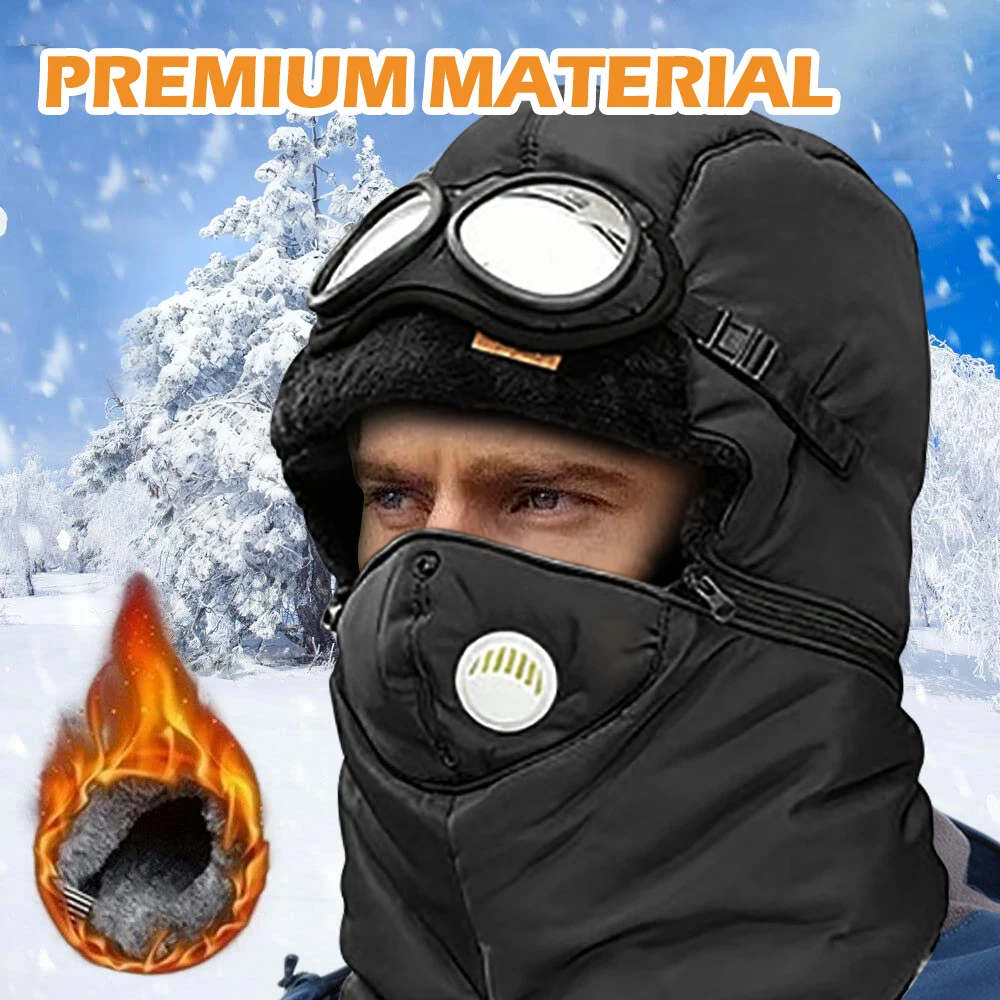 

Outdoor Winter Fashion Warm Hat Men Winter Thicken Ski Hats for Women Windproof Hood Hat Cycling Cap Balaclava with Goggles