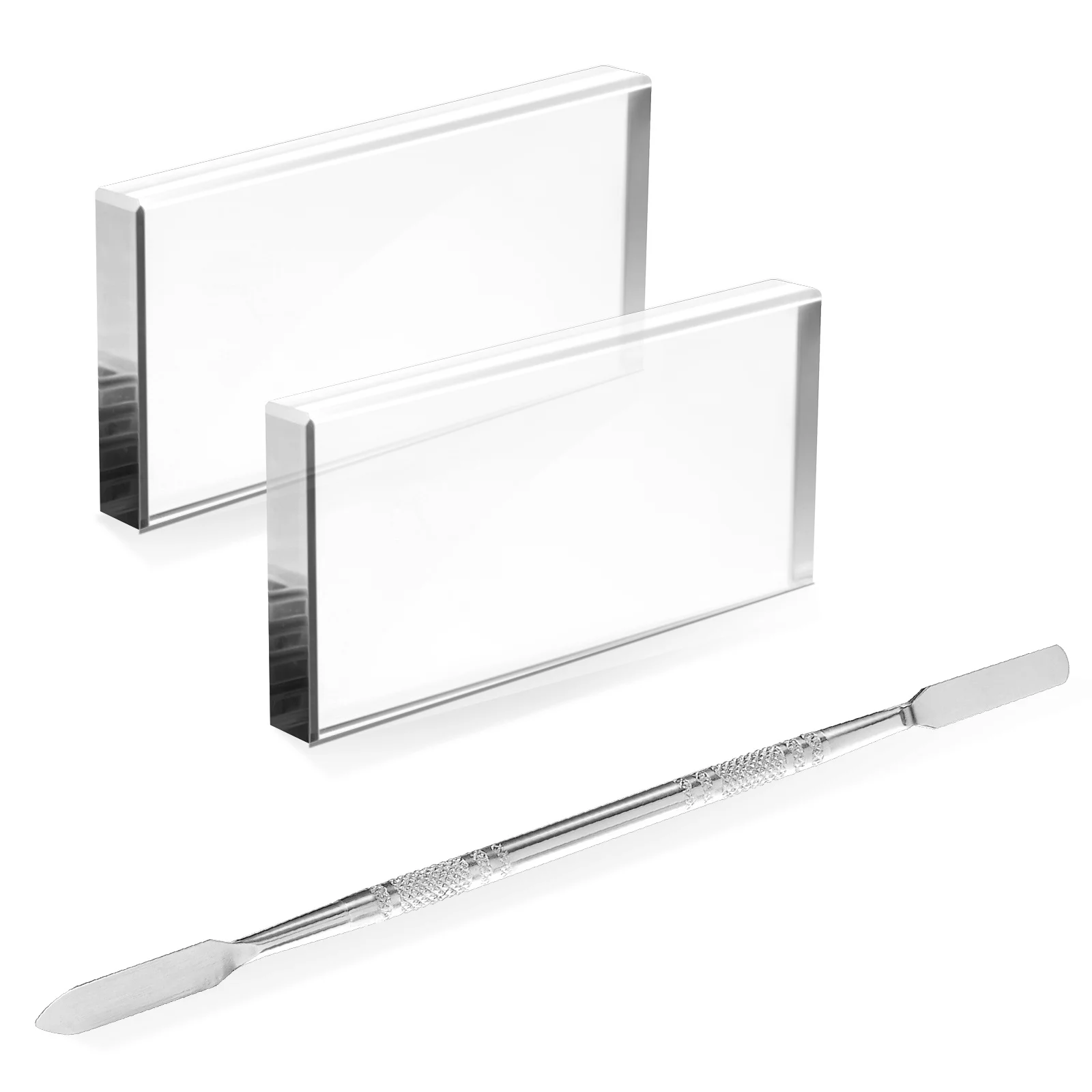 3個入り透明ガラスネイルアートパレットセット（ジェルポリッシュ、ファンデーションの混合用、両端ステンレス製キューティクルプッシャーキット付き）