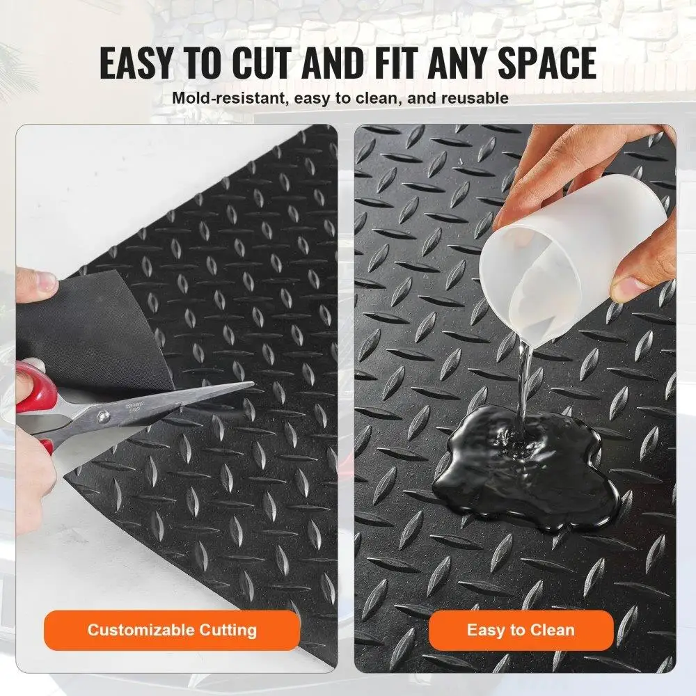 3MM- Rubber Flooring Roll - 4ft x 15ft Black Garage Mat, Easy to Clean SBR Rubber for  & Gym