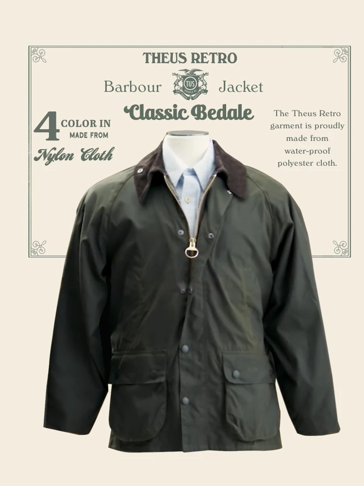 

Classic Bed Briti Retro Wax Hunting Jaet Waterproof Nylon Coat able Faion Urban Sle Loose Fit Multi ket