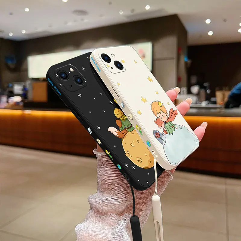 Little Prince Phone Case For iPhone 15 14 13 12 11 Pro Max Mini X XR XS MAX SE20 8 7 Plus Silicone Cases with Hand Strap