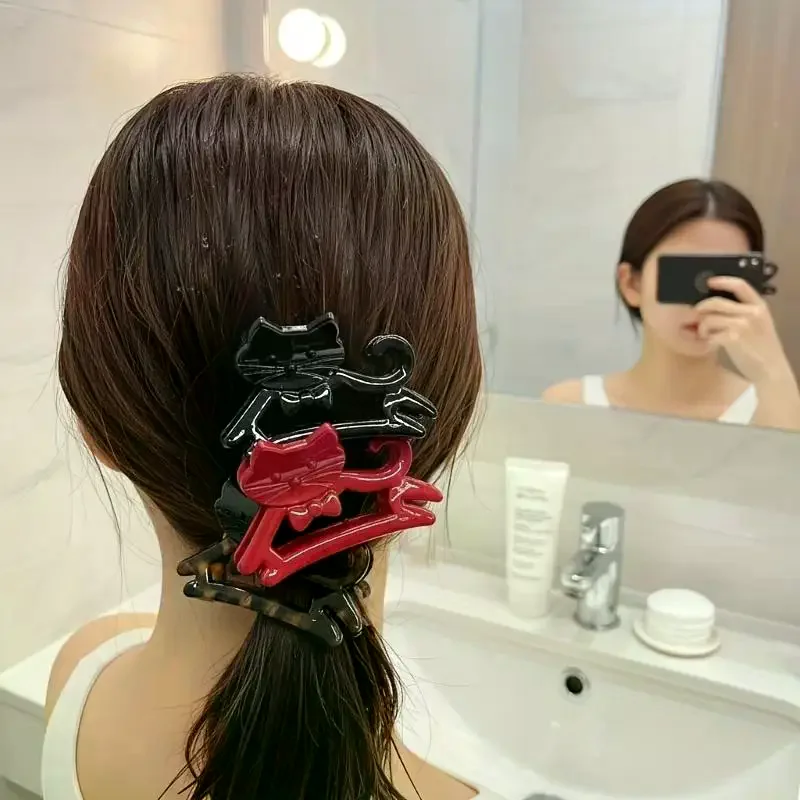 Retro Style Cartoon Cat Hair Clip Hollowed Out Gradient Color Cute Women Girls Accessories for Daily Office and Casual Outfits