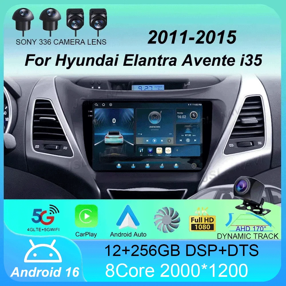

Android 16 Car Radio Carplay Auto GPS Navigation Multimedia Player For Hyundai Elantra Avente i35 2011 - 2015 video Stereo 2 DIN
