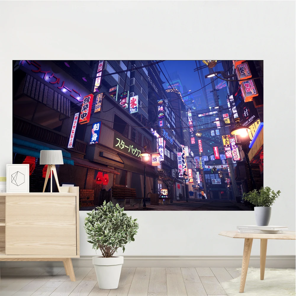 Tokyo Metropolitan Nightlife Tapestry Japanese Wall Hanging Bedroom Home Decor Bohemian Decorative Hippie Printed Sheet