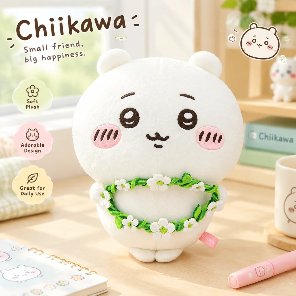 Official Genuine Changyi Chiikawa Cartoon Flower Wreath Watermelon Plush Doll Bag Charm Pendant Toy Birthday Gift for Kids