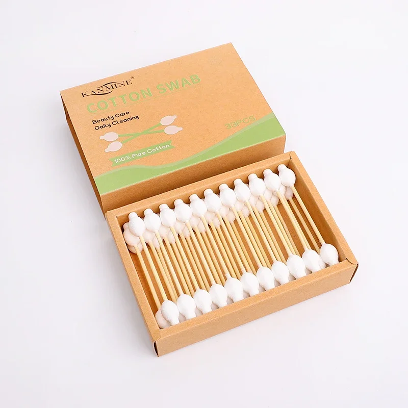 High quality 100% pure cotton 33pcs double calabash head baby large safety bamboo cotton swab for baby clean