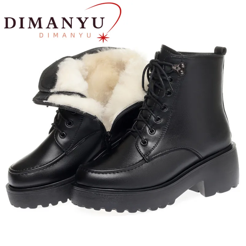 

DIMANYU Women's Winter Shoes Boots Platform High-heel Genuine Leather Women Ankle Boots Wool Large Size Marton Boots Women